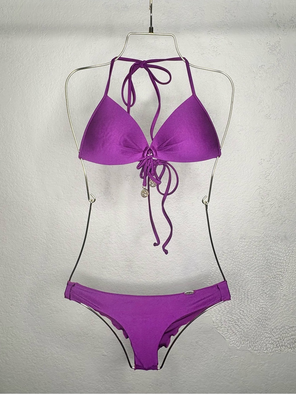 Luli Fama Vibrant Purple Tie-Front Triangle Bikini Set